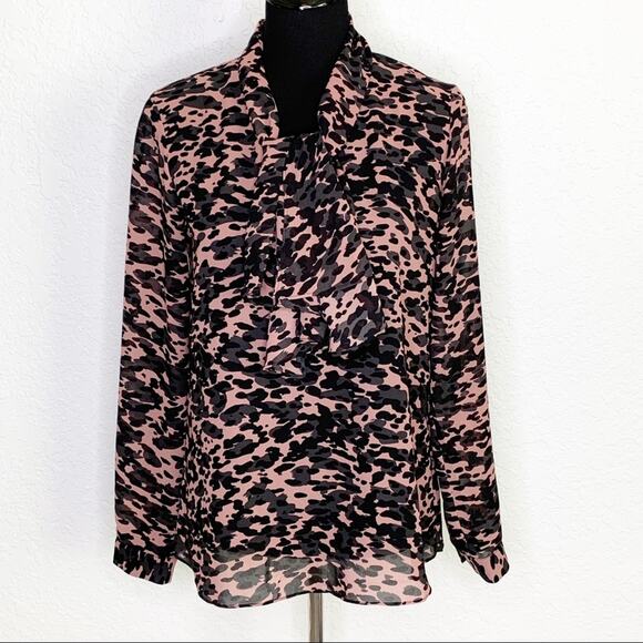 Cabi pink black gray camo animal print tie neck top style #3148 size Small - Picture 2 of 13
